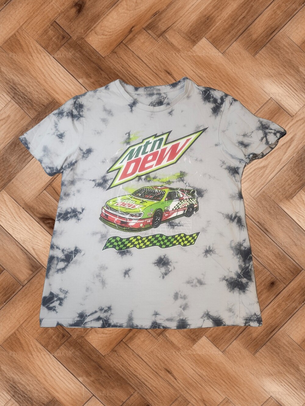 Vintage Inspired Mountain Dew Race Car Tie-Dye Graphic T-Shirt | Size Large